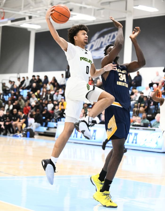 Prolific Prep's Mikey Lewis (0) goes up during a second-half surge.